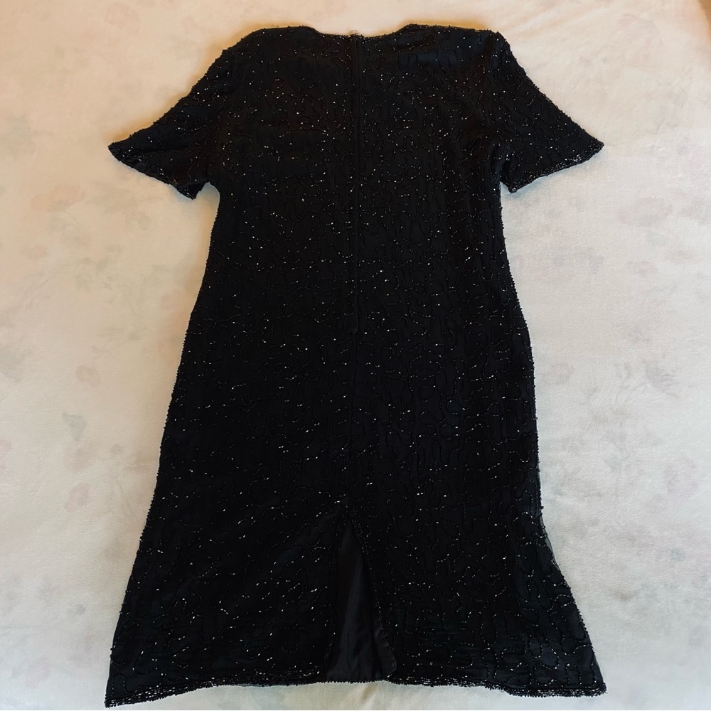 vintage 80s jmd black silk beaded dress / size 2xl - Picture 3 of 4